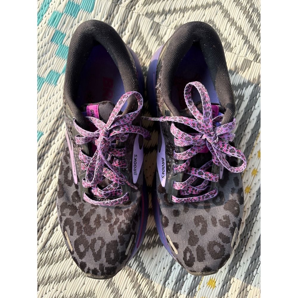 Brooks Ghost 14 Womens Running Shoes Leopard Print Black Purple Sneakers Size 6 - Picture 3 of 12